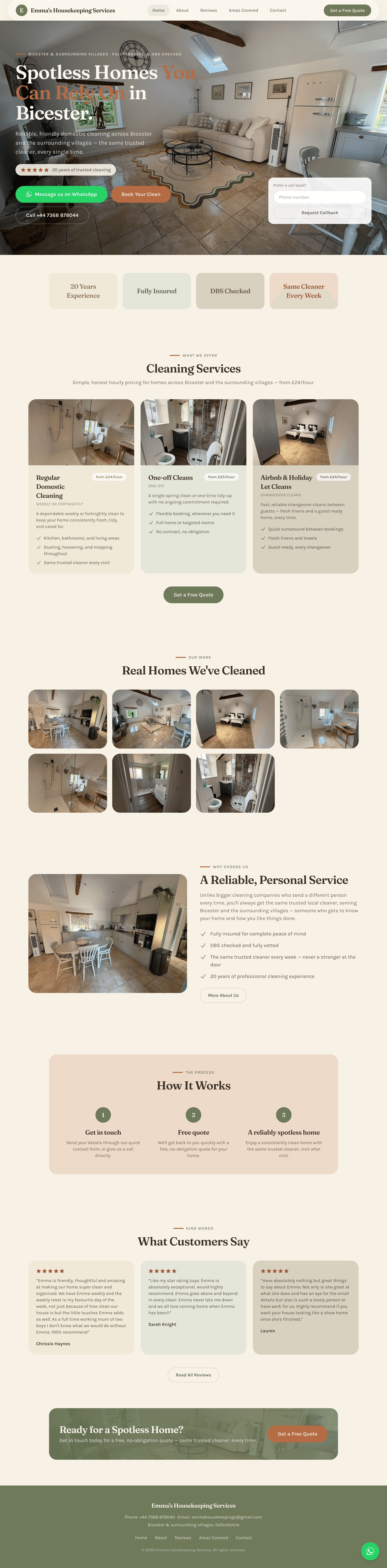 Emma's Housekeeping website homepage